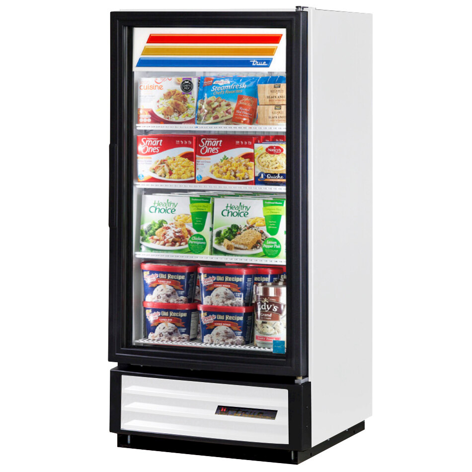 True GDM10FLD White Glass Door Merchandiser Freezer with LED Lighting