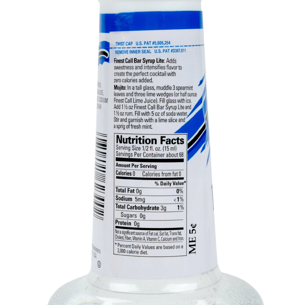 Finest Call Premium Sugar Free Bar / Simple Syrup 1 Liter