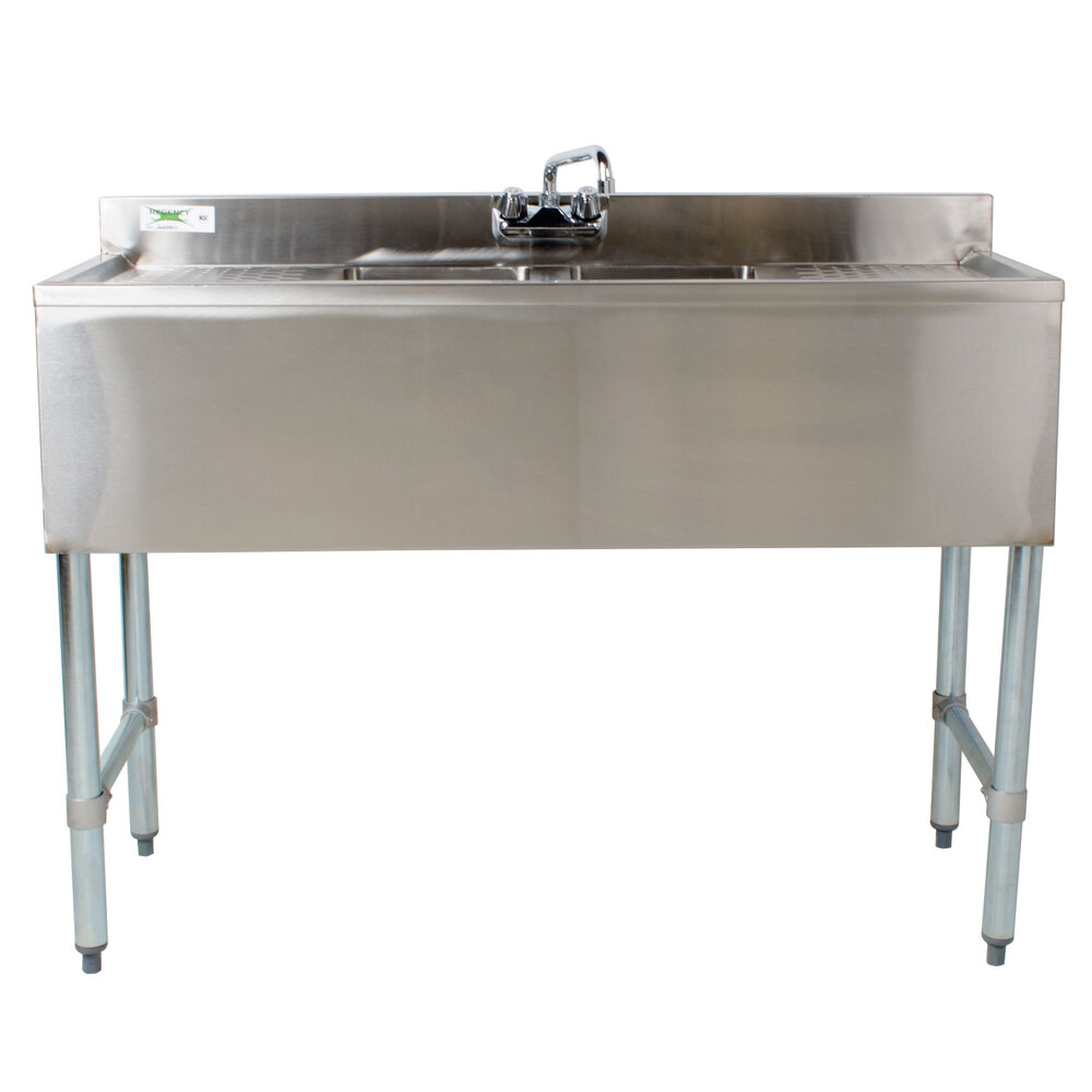 Regency 2 Bowl Under Bar Sink 48" Long with Two 13" Drainboards and Faucet