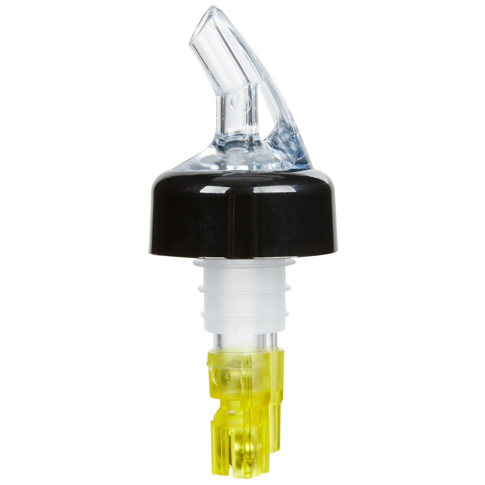 1.5 oz. Clear Spout / Yellow Tail Measured Liquor Pourer with Collar