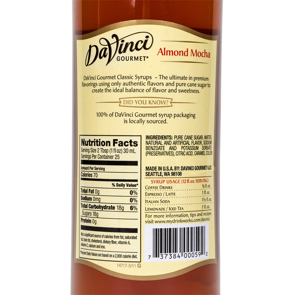 DaVinci Gourmet 750 mL Almond Mocha Classic Coffee Flavoring Syrup