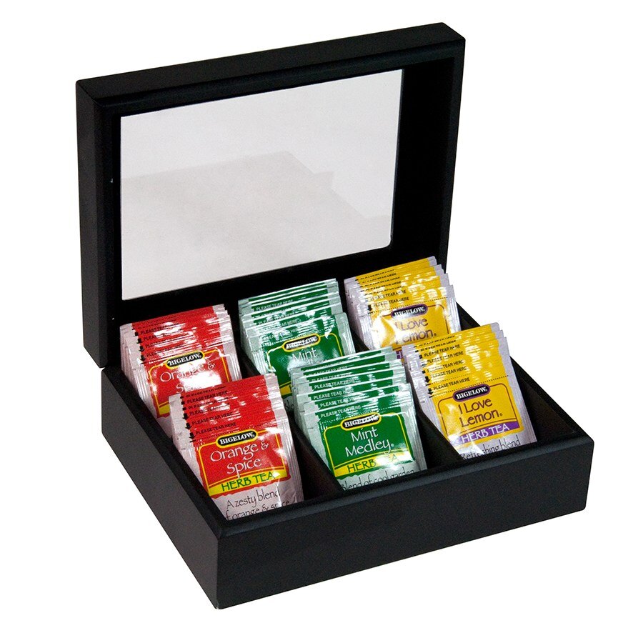 Wood Tea Chest with Window and 6 Compartments Wooden Tea Chest