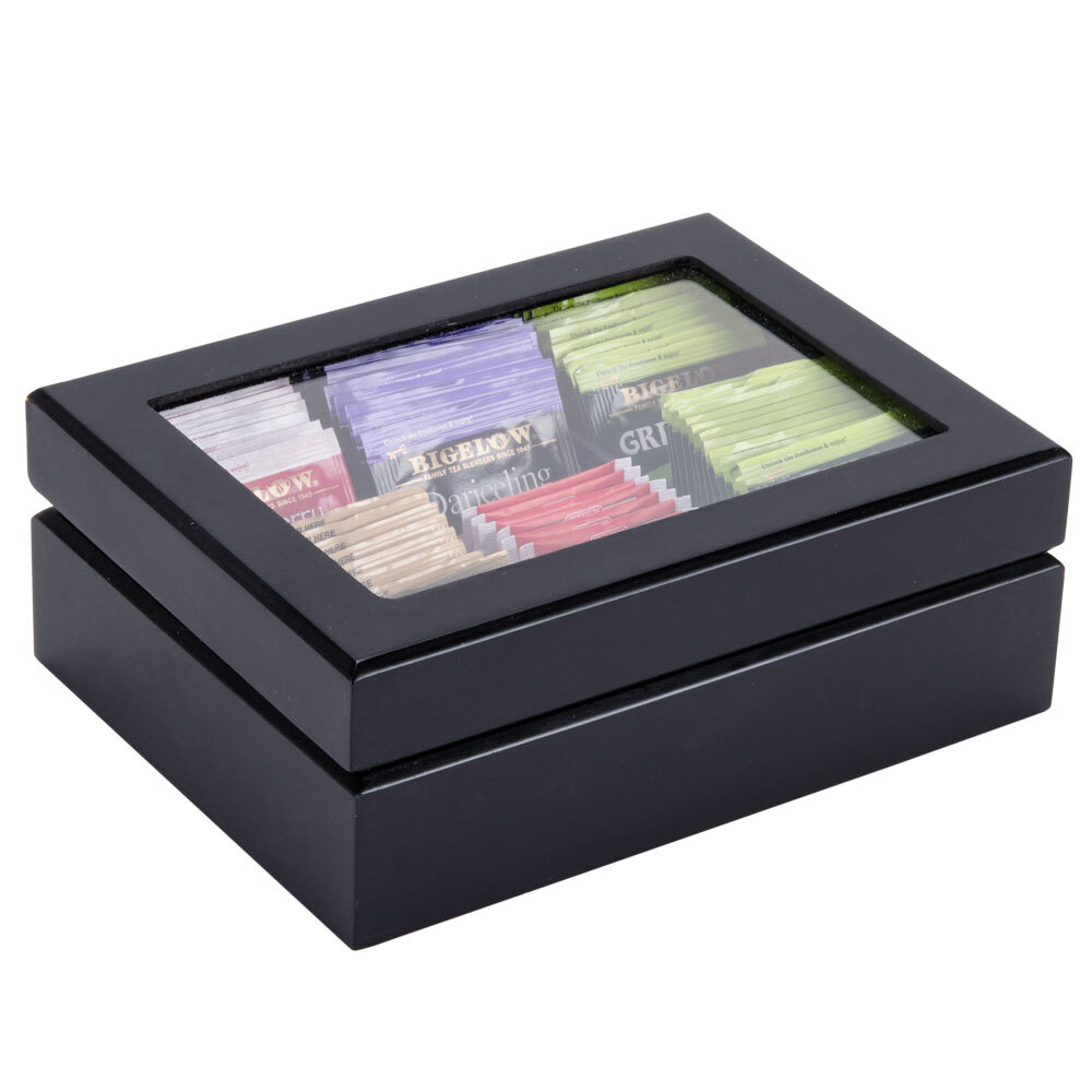 Wood Tea Chest with Window and 6 Compartments Wooden Tea Chest