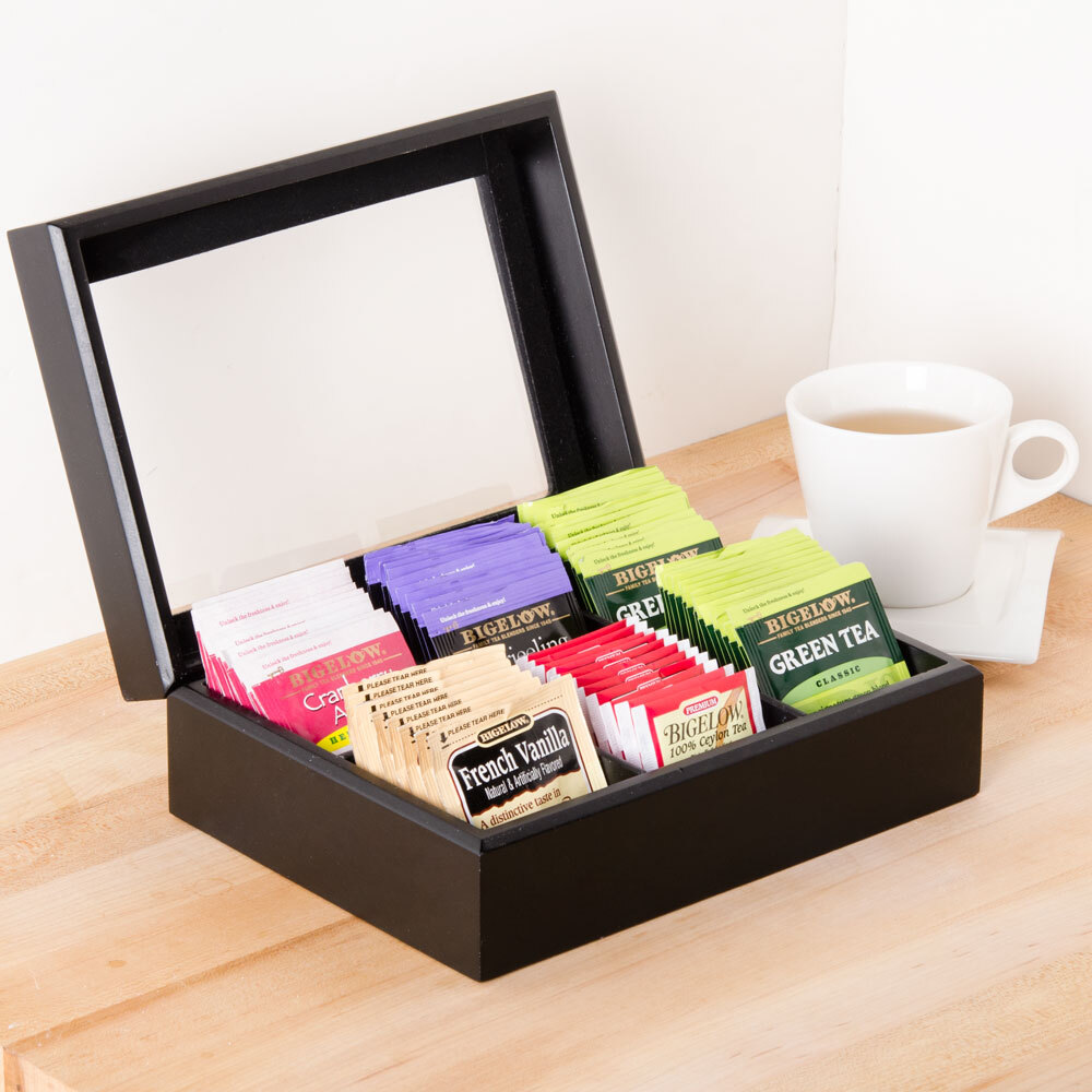 Wood Tea Chest with Window and 6 Compartments Wooden Tea Chest