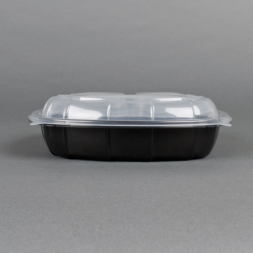 10" x 10" x 3" Large 3 Compartment Microwaveable Plastic Hinged TakeOut Container 148 / Case