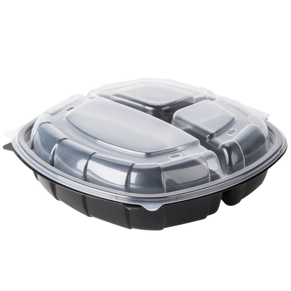 10" x 10" x 3" Large 3 Compartment Microwaveable Plastic Hinged TakeOut Container 148 / Case