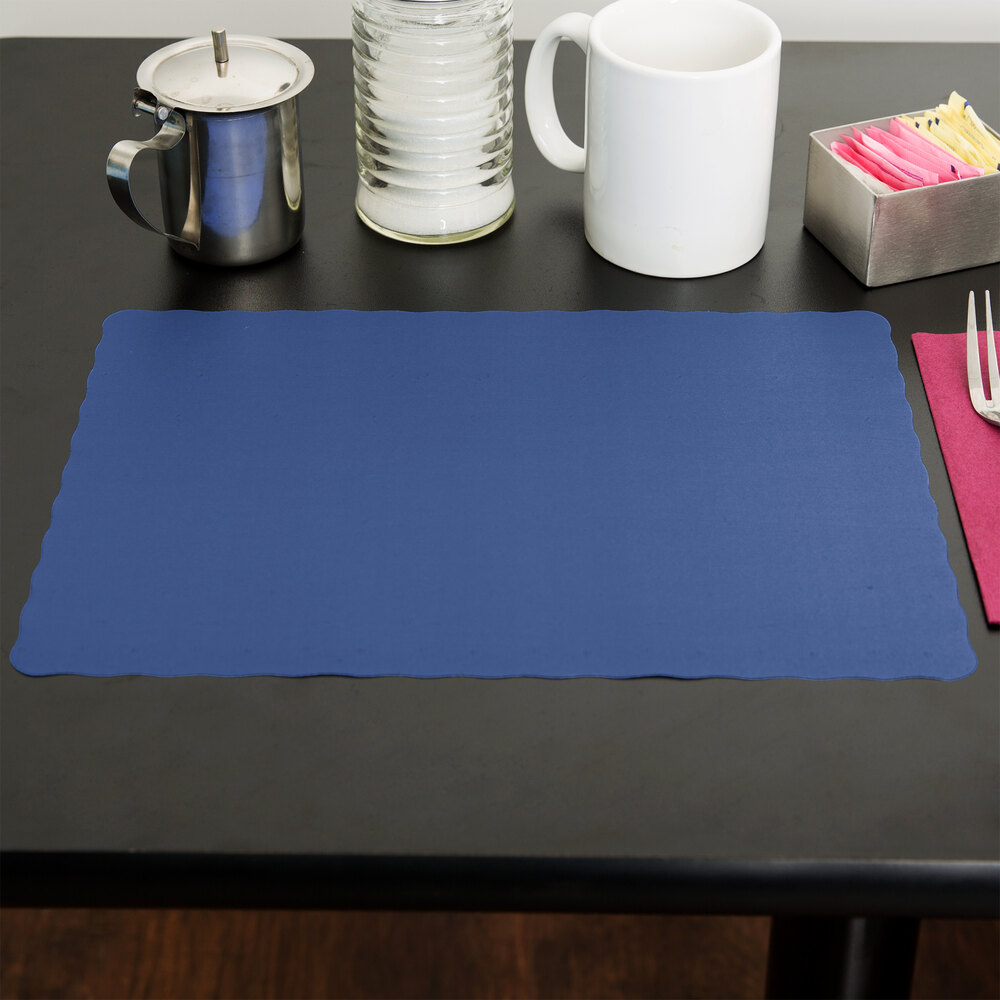 10" x 14" Navy Blue Colored Paper Placemat with Scalloped Edge 1000/Case