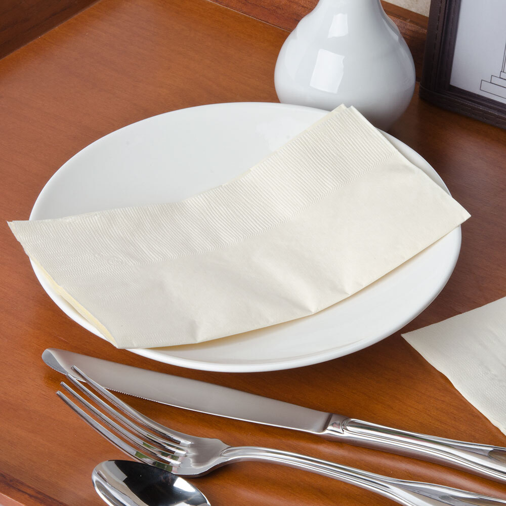 Choice 15" x 17" Ecru / Ivory 2Ply Paper Dinner Napkins 125 / Pack