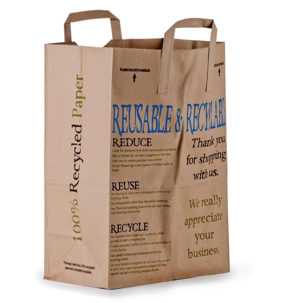Brown Printed 100 Recycled Shopping Bag with Handles 12" x 7" x 17