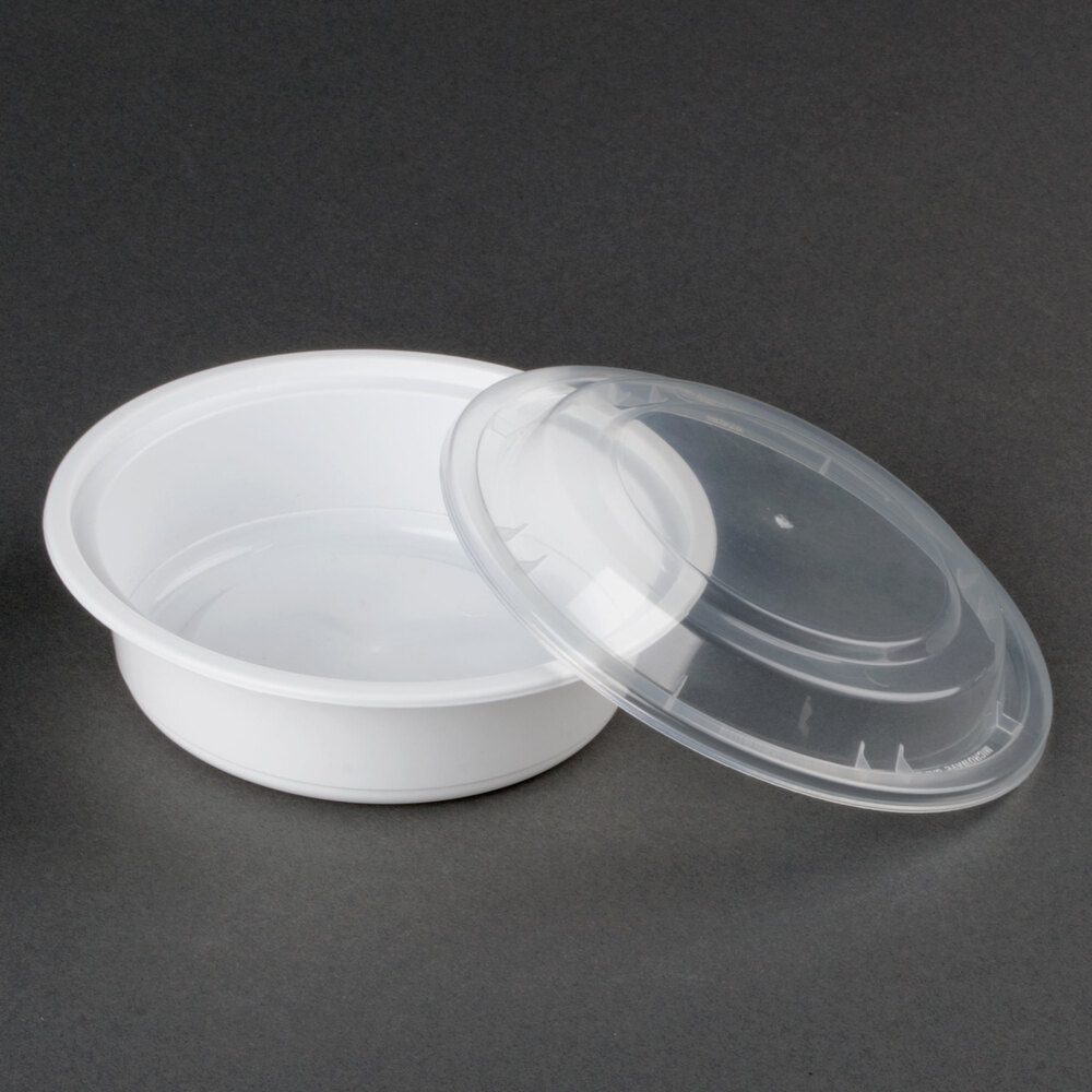 White 16 oz. 6" Round Microwavable Container with Lid 150 / Case