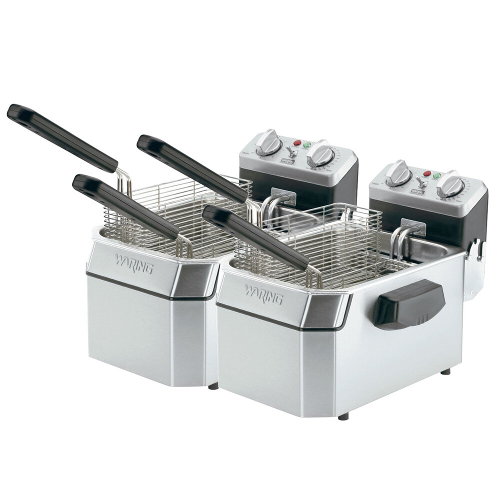Waring WDF1000BD Double 10 lb. Commercial Countertop Deep Fryer Set 208V