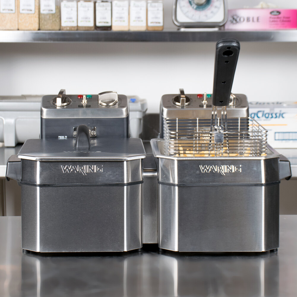 Waring WDF1000BD Double 10 lb. Commercial Countertop Deep Fryer Set 208V