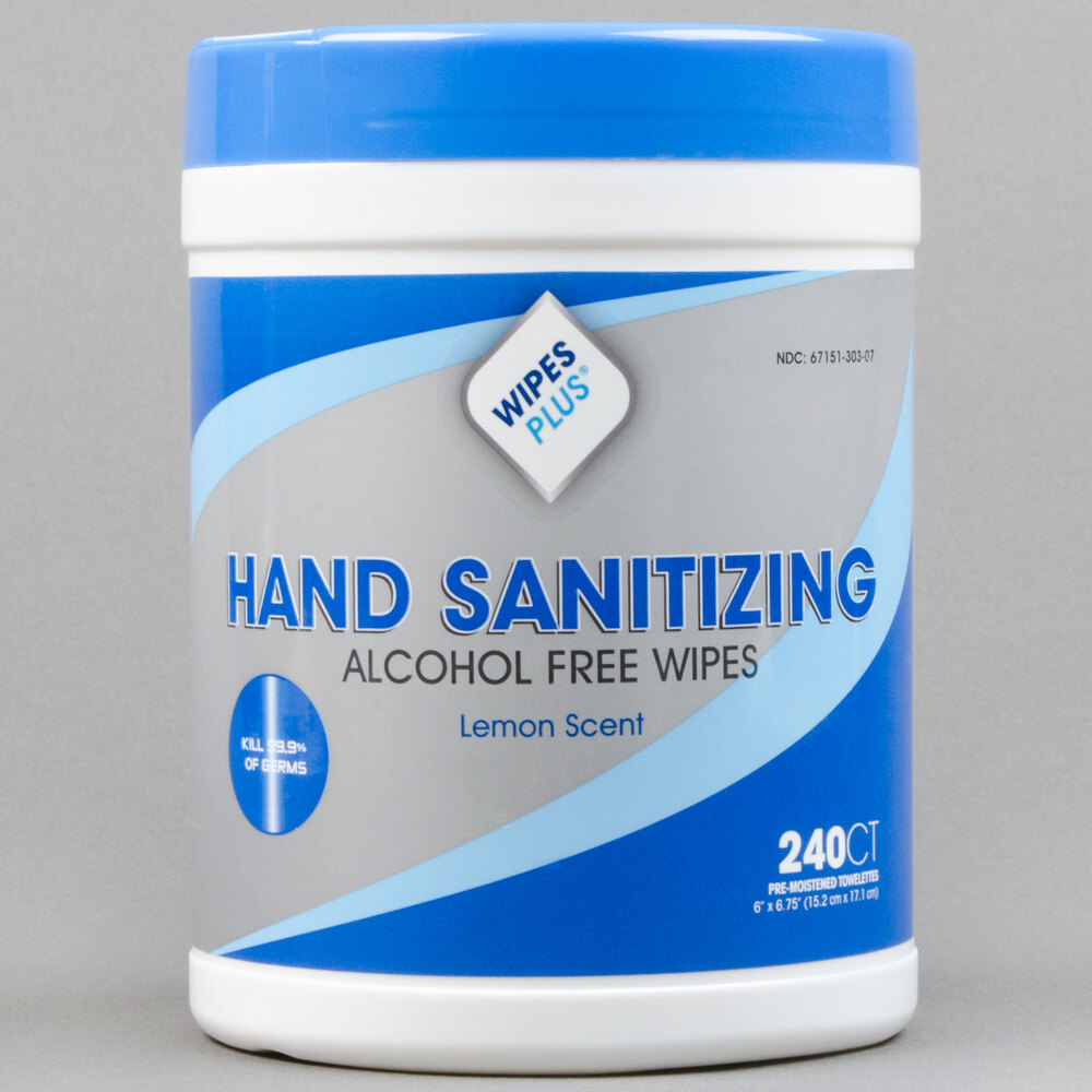 WipesPlus Lemon Scent Alcohol Free Hand Sanitizing Wipes 240/Canister