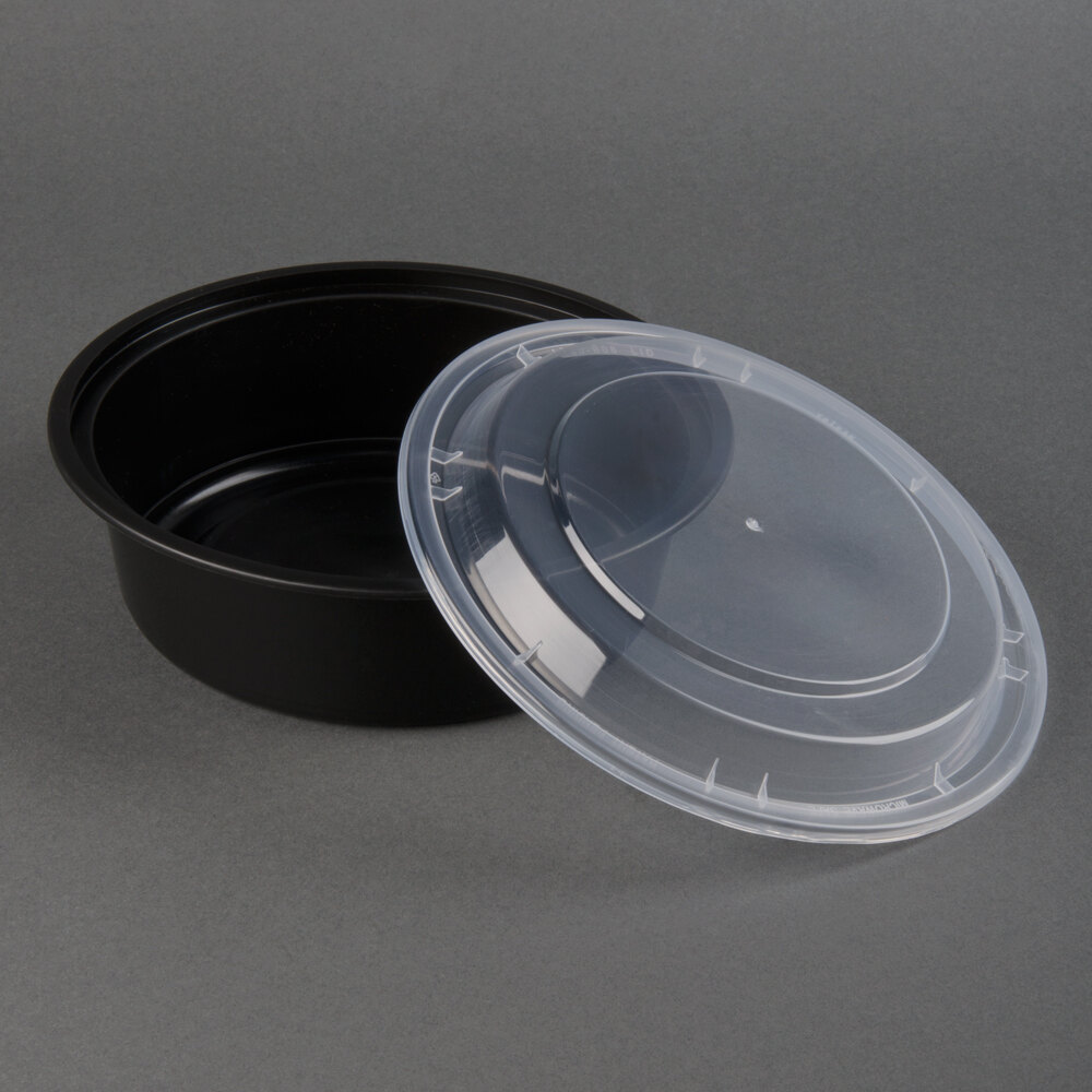 Black 32 oz. 7" Round Microwavable Container with Lid 150 / Case