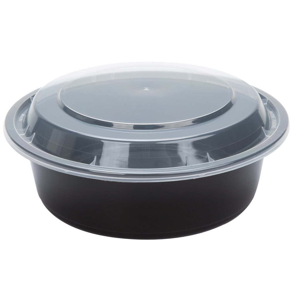 Black 32 oz. 7" Round Microwavable Container with Lid 150 / Case