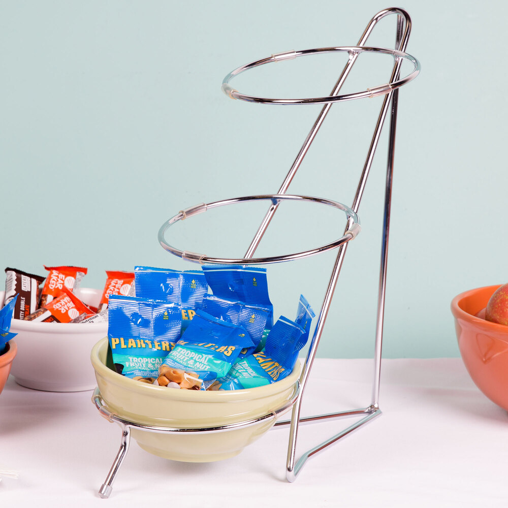 CalMil C12238 Chrome Iron Three Tier Round Bowl Stand 8" x 16" x 18"