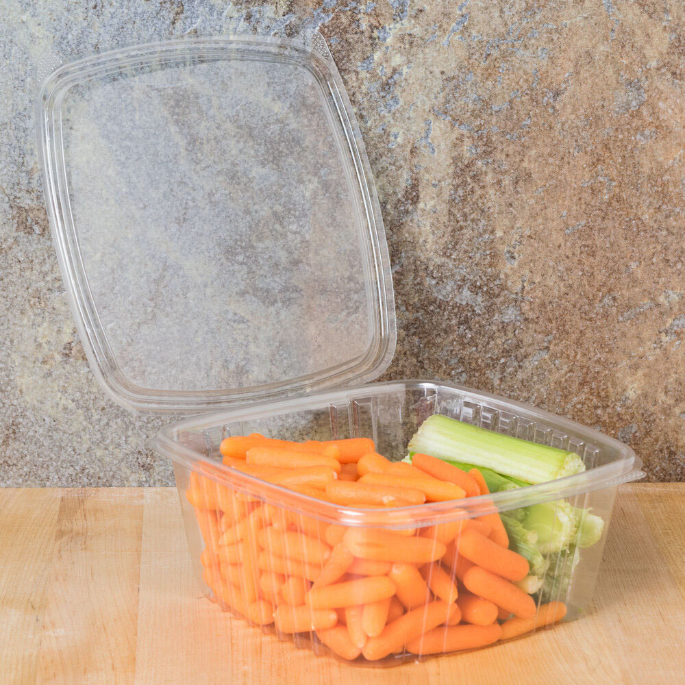 Genpak AD64 8" x 8 1/2" x 3 1/4" 2 Qt. Clear Hinged Deli Container 100/Pack