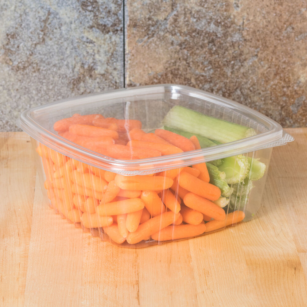 Genpak AD64 8" x 8 1/2" x 3 1/4" 2 Qt. Clear Hinged Deli Container 100/Pack