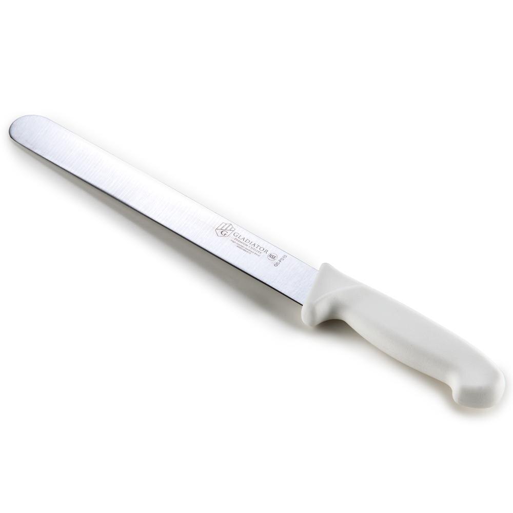 10" Straight Edge Roast Beef Slicer with White Polypropylene Handle