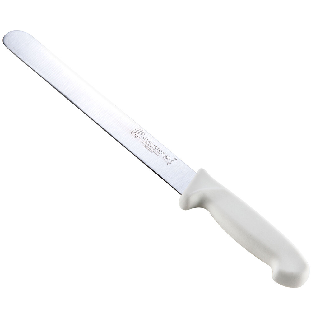 10" Straight Edge Roast Beef Slicer with White Polypropylene Handle