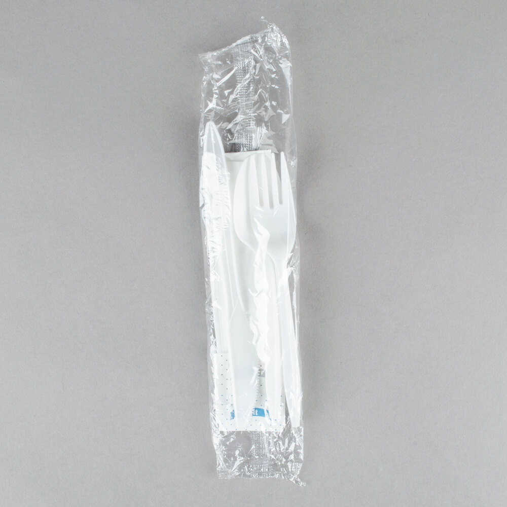 Choice Individually Wrapped White Medium Weight Plastic Cutlery Pack