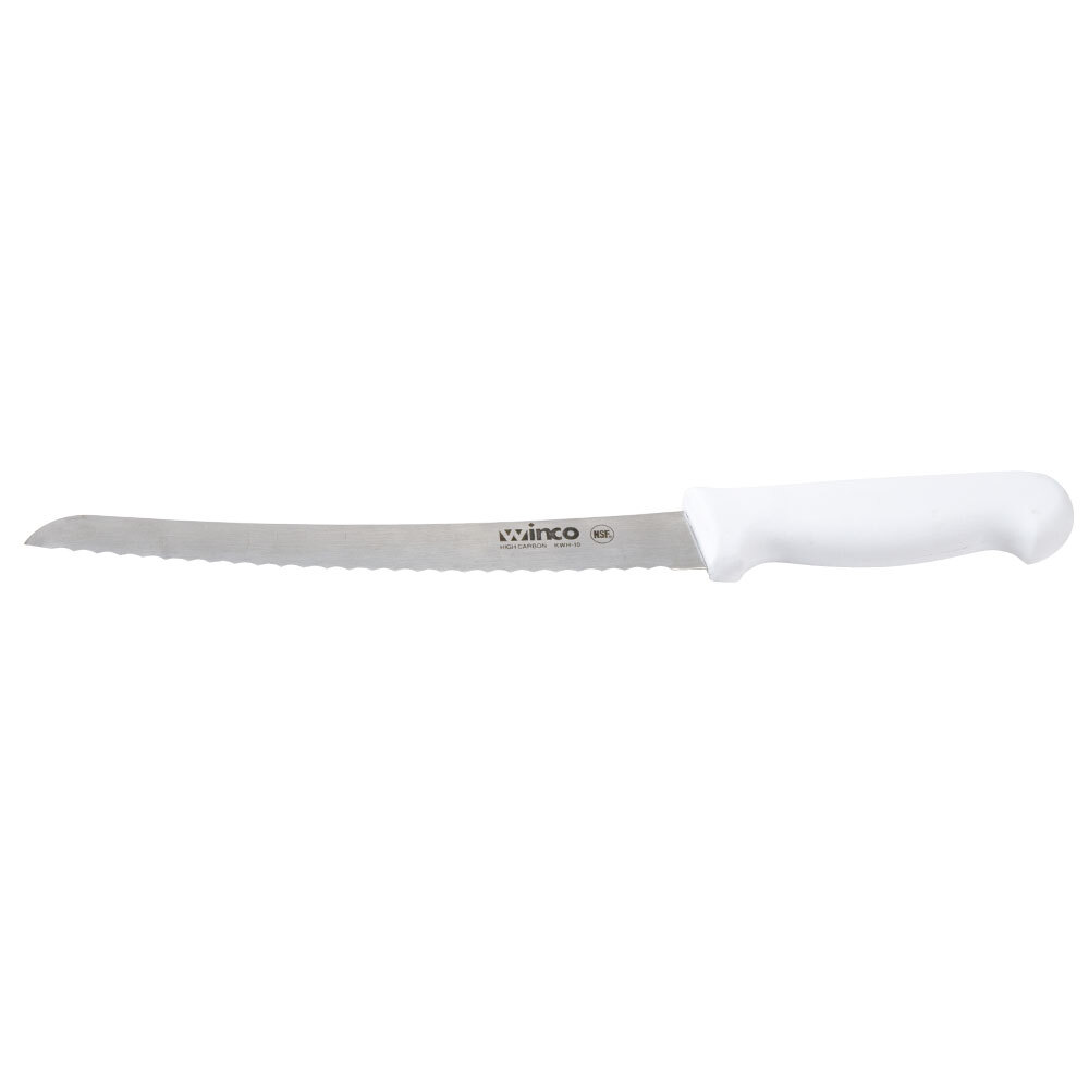 9 1/2" Curved Serrated Bread Knife with White Polypropylene Handle