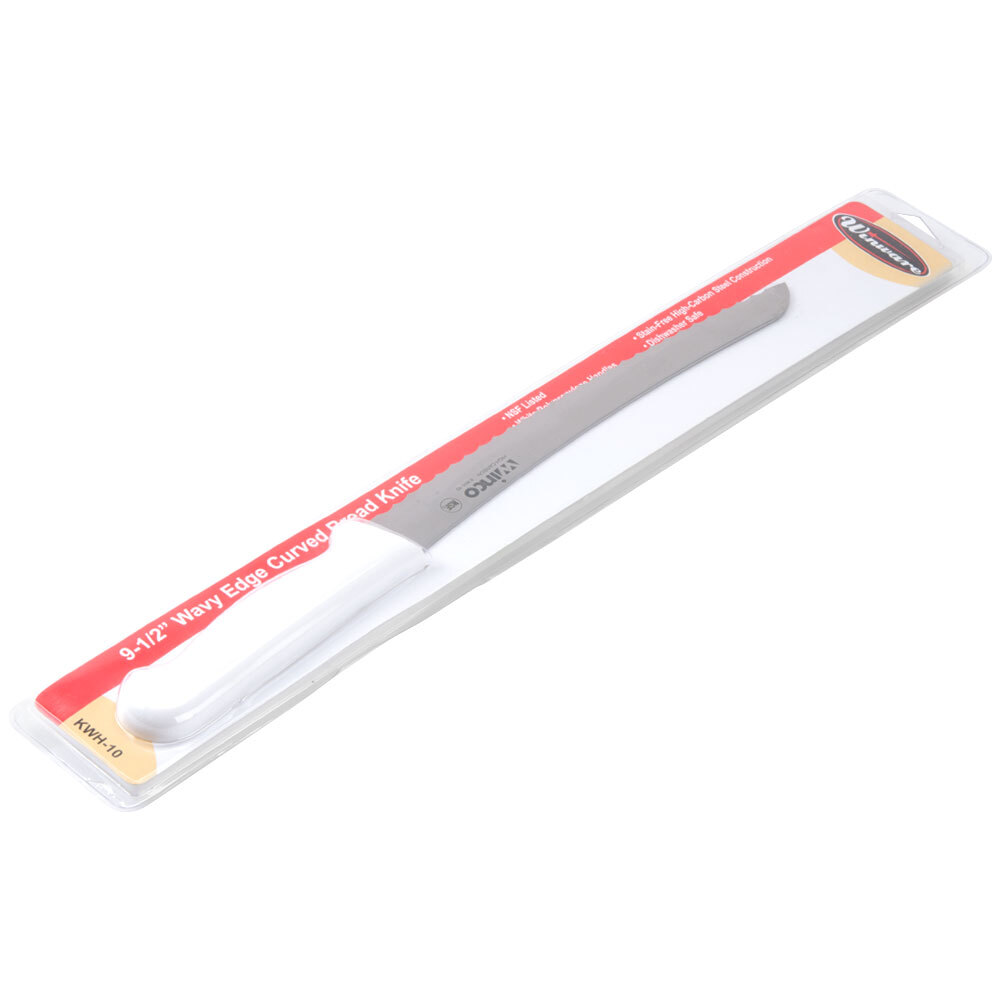 9 1/2" Curved Serrated Bread Knife with White Polypropylene Handle