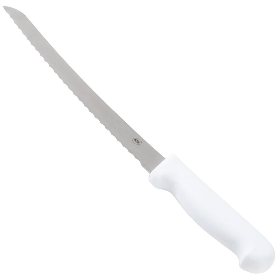 9 1/2" Curved Serrated Bread Knife with White Polypropylene Handle
