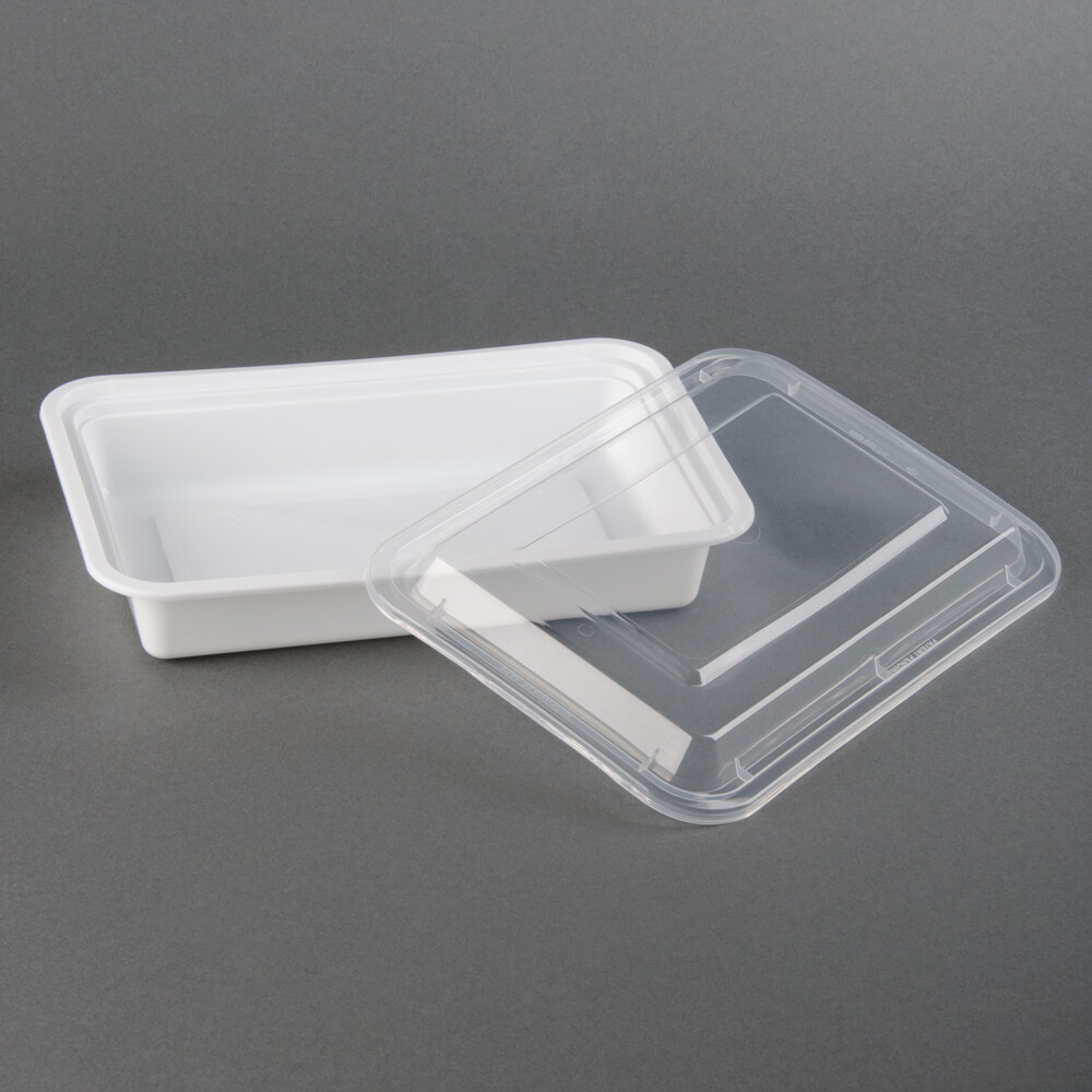 White 28 oz. 8" x 6" x 1 1/2" Rectangular Microwavable Container with