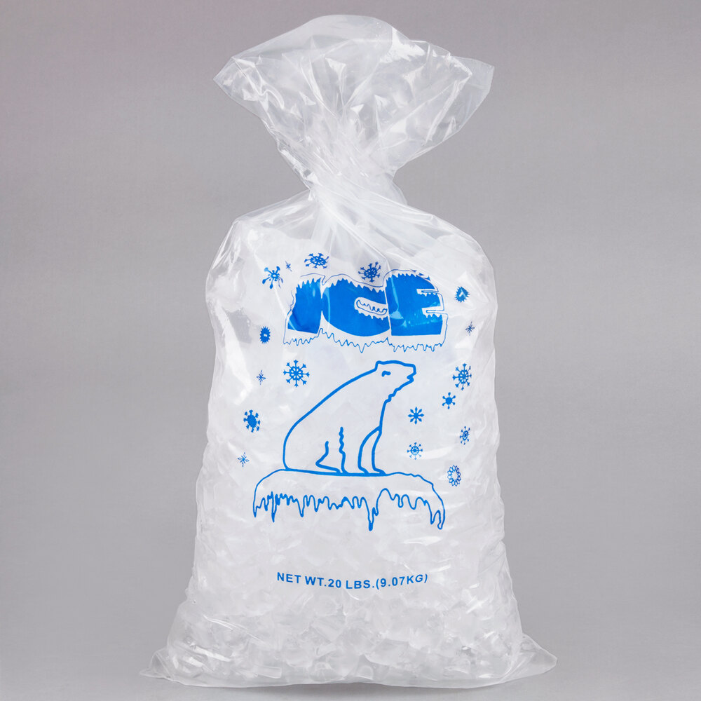 20 lb. Plastic Ice Bag with Blue ICE Logo 500/Bundle