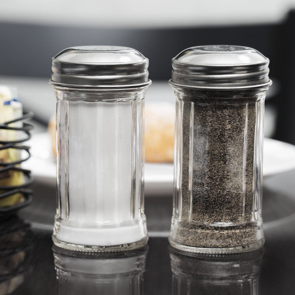 Glass Salt And Pepper Shakers With Stainless Steel Tops