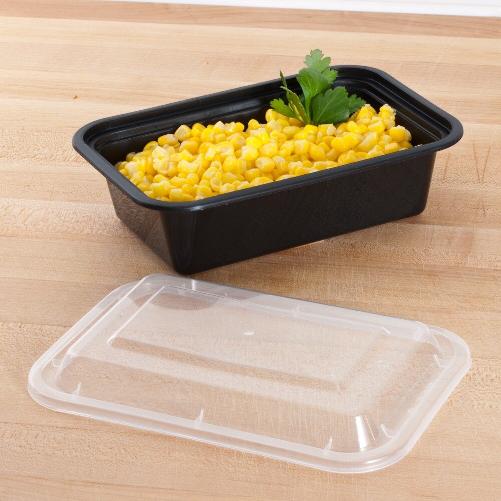 Black 24 oz. 7" x 5" x 2" Rectangular Microwavable Container with Lid