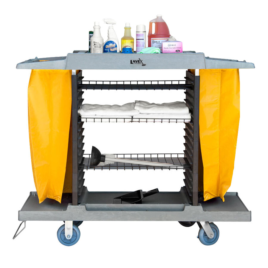 Lavex Lodging Adjustable Four Shelf Small Housekeeping Cart
