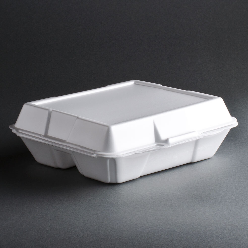 Genpak 23300 9" x 10" x 3" White 3 Compartment Hinged Lid Foam