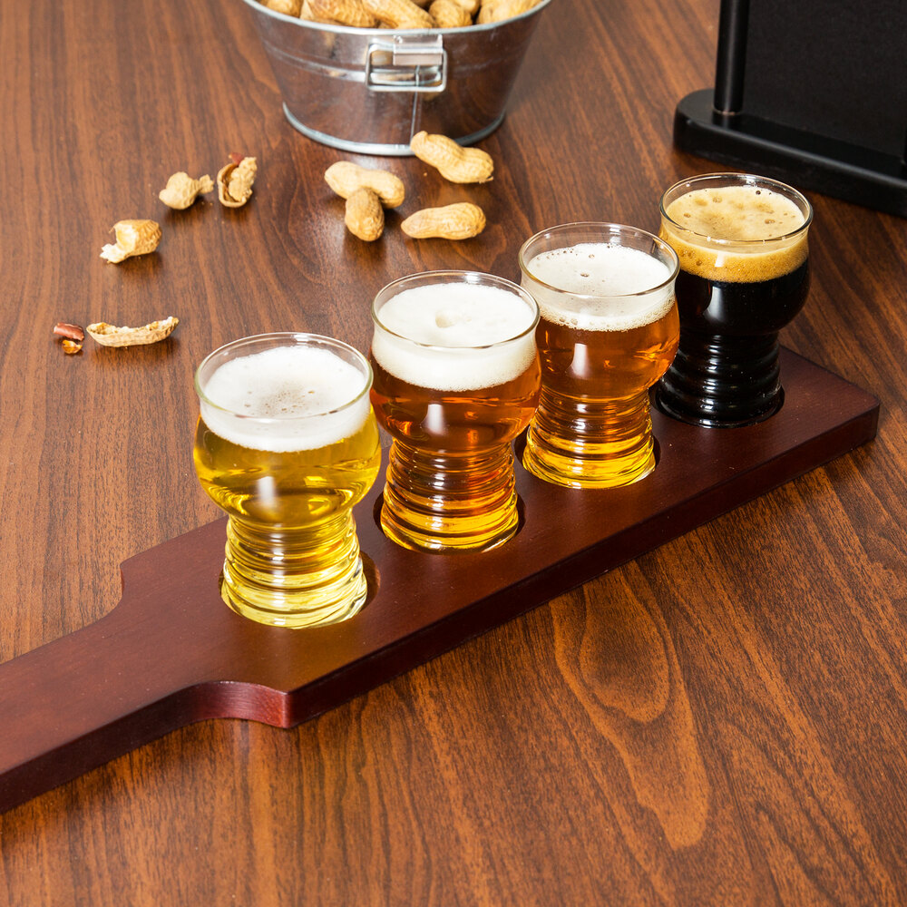 Core 18" x 4" FourHole RedBrown Finish Wood Beer Flight Sampler