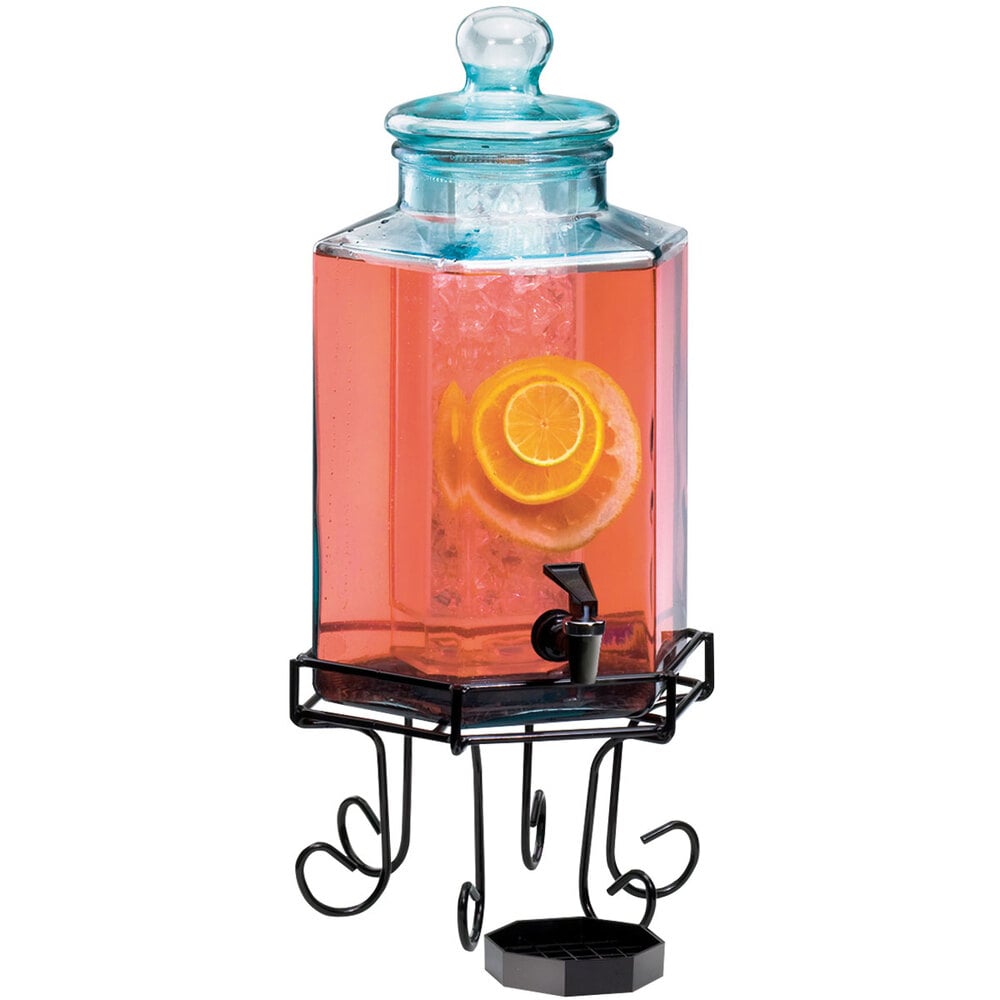 CalMil 1111 2 Gallon Octagonal Glass Beverage Dispenser with Wire Base