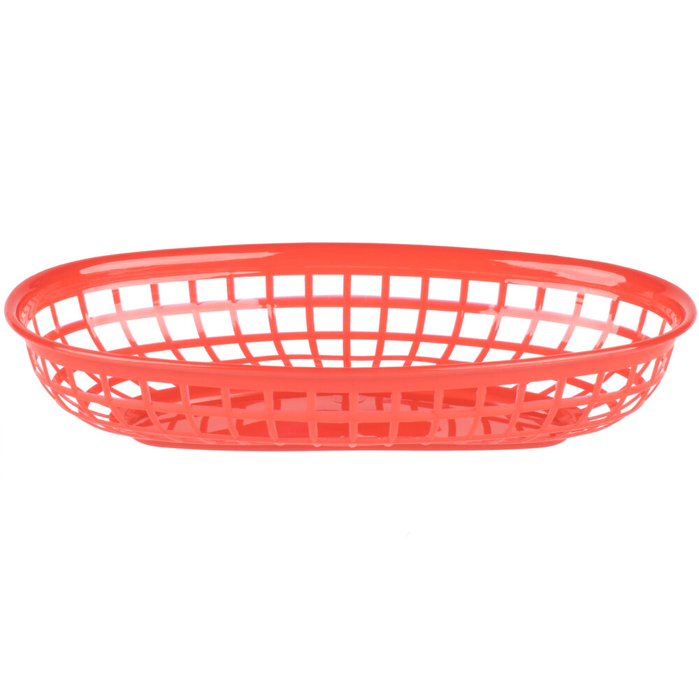 9 1/4" x 5 3/4" Red Plastic Oval Fast Food Basket 12/Pack