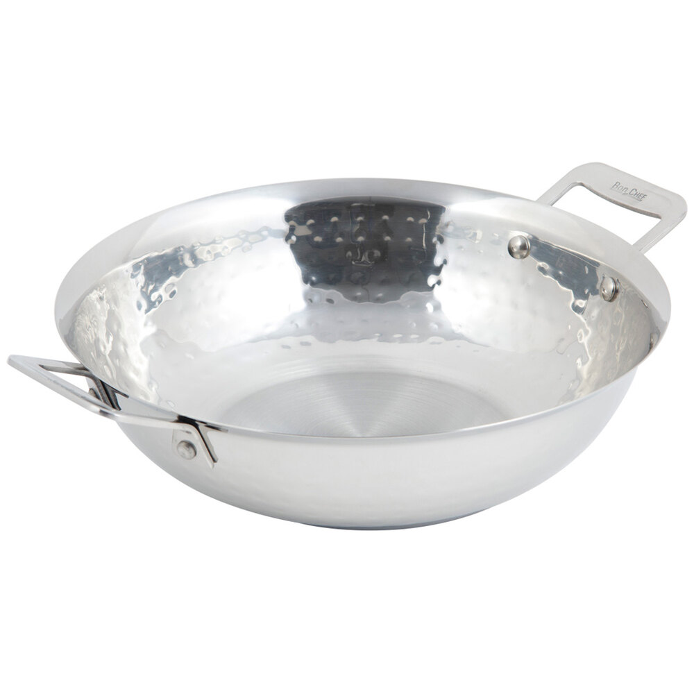 Bon Chef 60014HF Cucina 10" Hammered Finish Stainless Steel Stir Fry