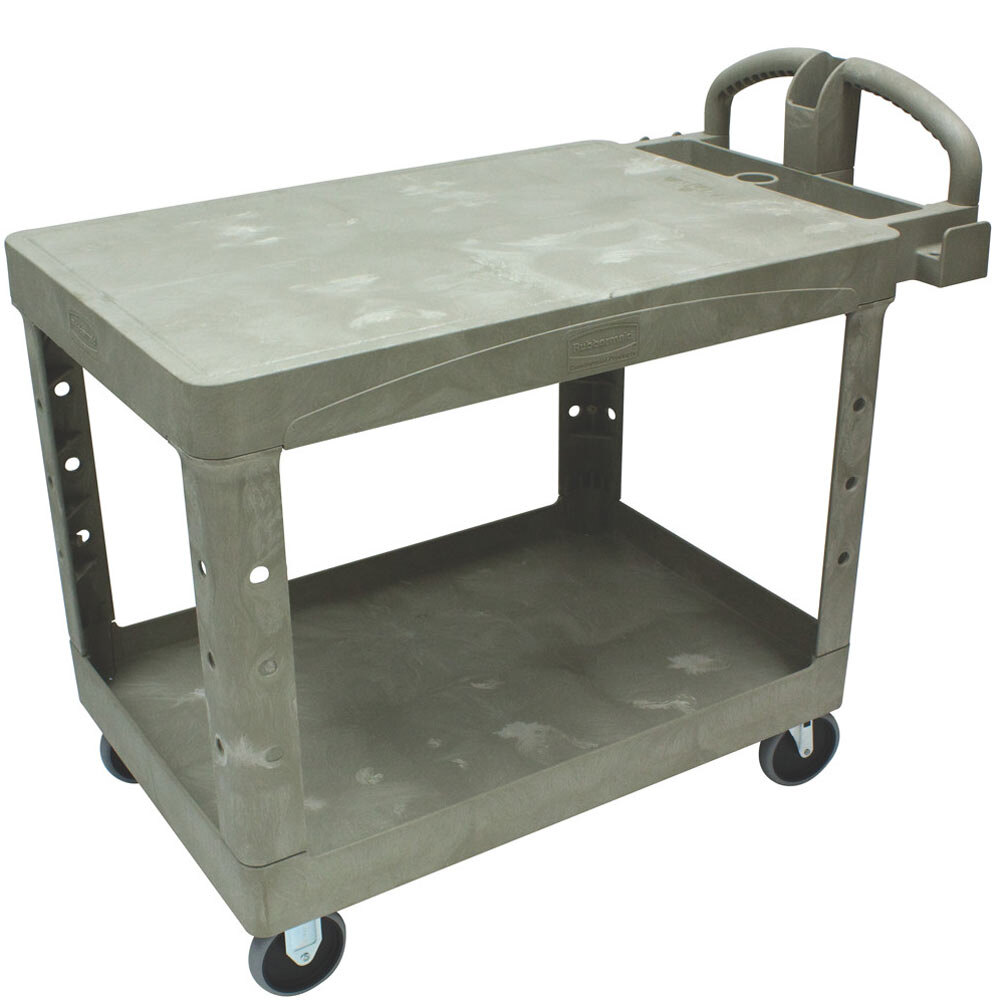 Rubbermaid FG452500BEIG Beige Medium Two Flat Shelf Utility Cart