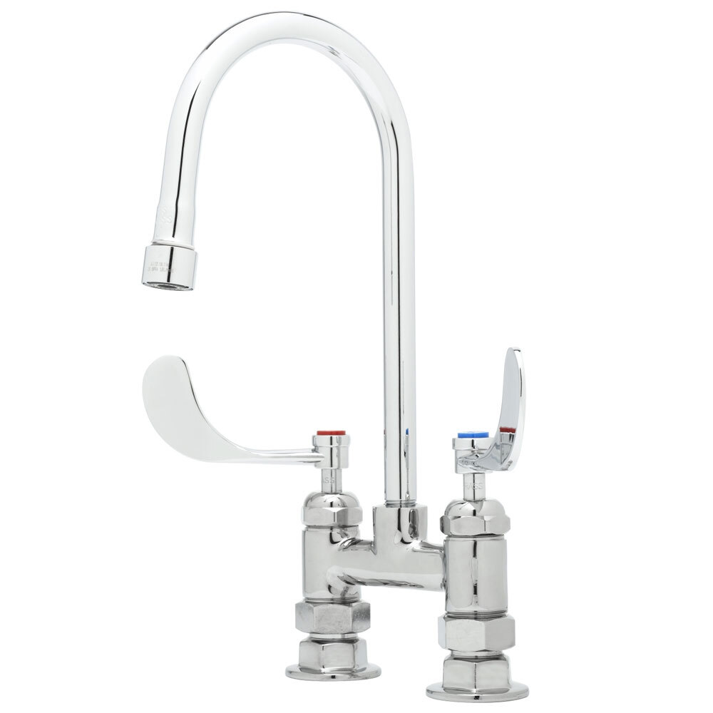 T&S B0328 Deck Mount Mixing Faucet with 4" Centers, 10" Gooseneck, and