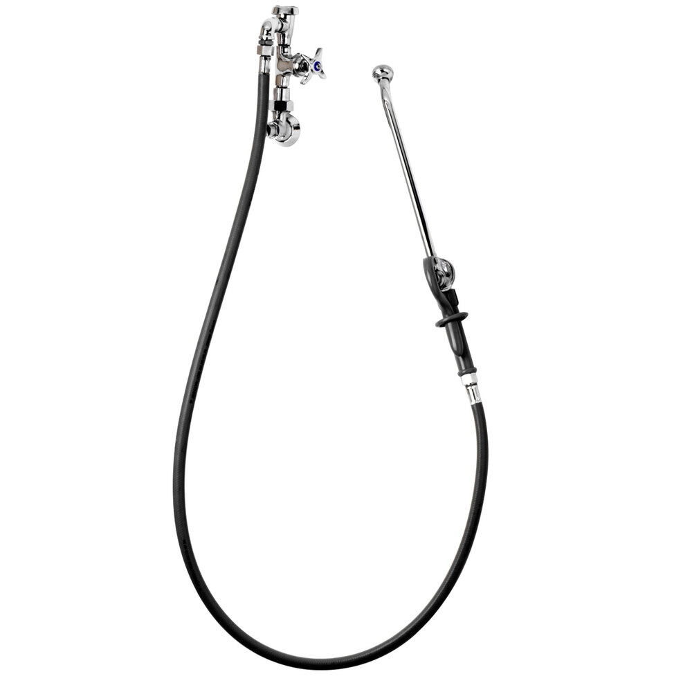 T&S B067801 Bed Pan Washer with EB0107035 Angled Spray Valve, Loose Key Stop, Wall Hook, and