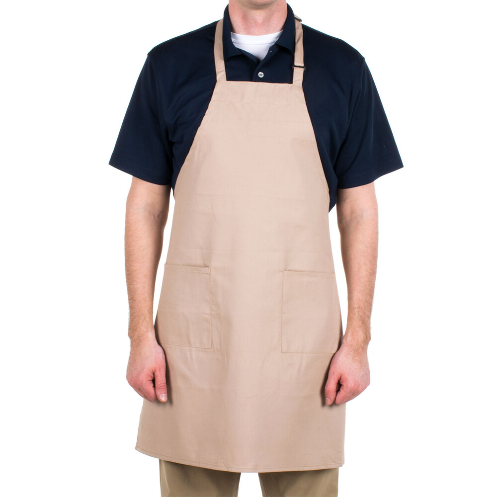 Choice Khaki Full Length Bib Apron with Adjustable Neck with Pockets
