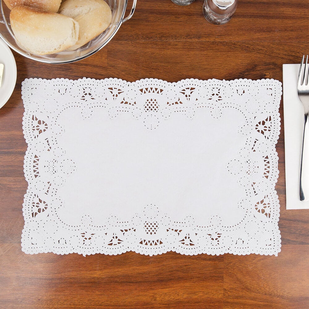 Hoffmaster 310711 10" x 14" White Normandy Lace Paper Placemat with