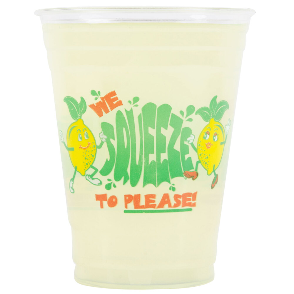 16 oz. Plastic "We Squeeze to Please!" Lemonade Cup 1000 / Case
