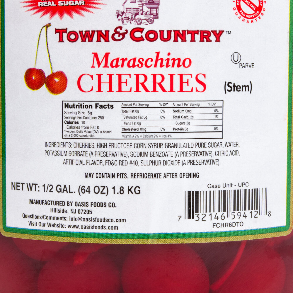 Maraschino Cherries with Stems (6) 1/2 Gallon Jars / Case