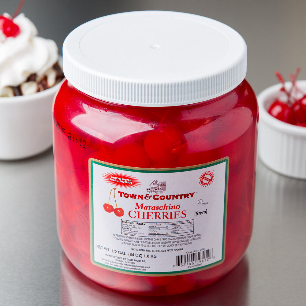 Maraschino Cherries with Stems (6) 1/2 Gallon Jars / Case 6/Case