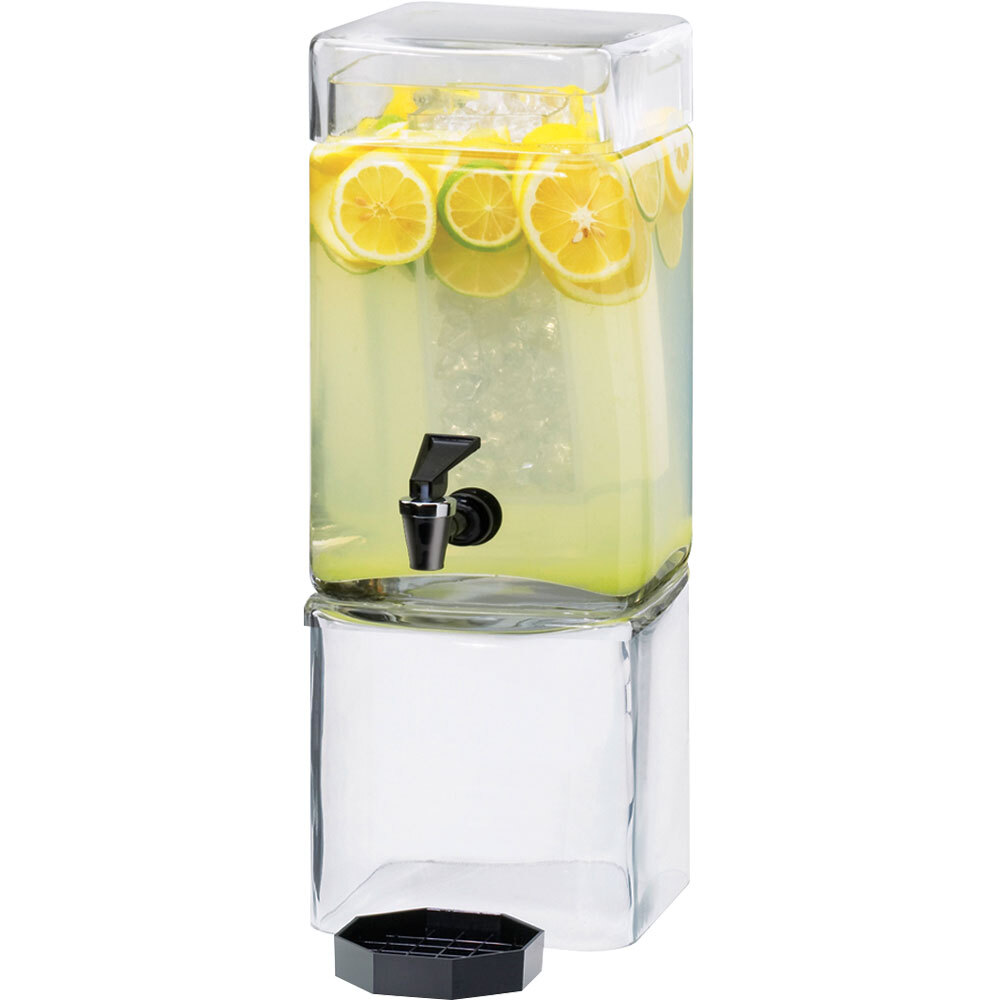 CalMil 11121 1.5 Gallon Square Glass Beverage Dispenser with Ice Core