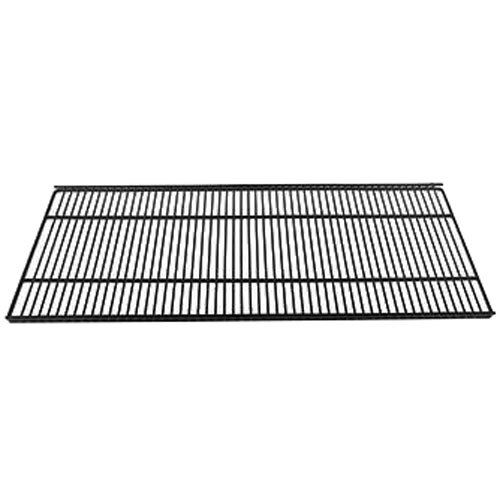 A white coated wire shelf with a grid pattern.