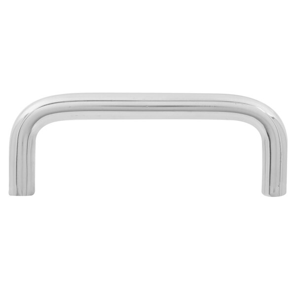A silver handle on a white background.