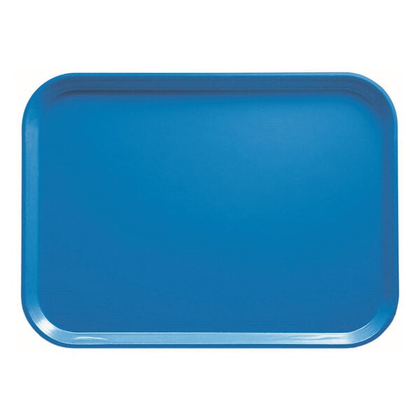 A blue Cambro rectangular tray on a counter.